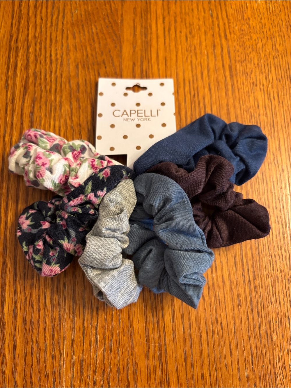 Capelli of New York Kids Floral & Solid Scrunchie Set - Pink, Navy, Gray, Brown